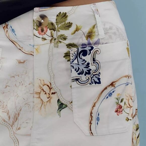 Maeve Colette Cropped Wide-Leg Trousers | White Floral Size 29 NWT Anthropologie - Picture 3 of 10